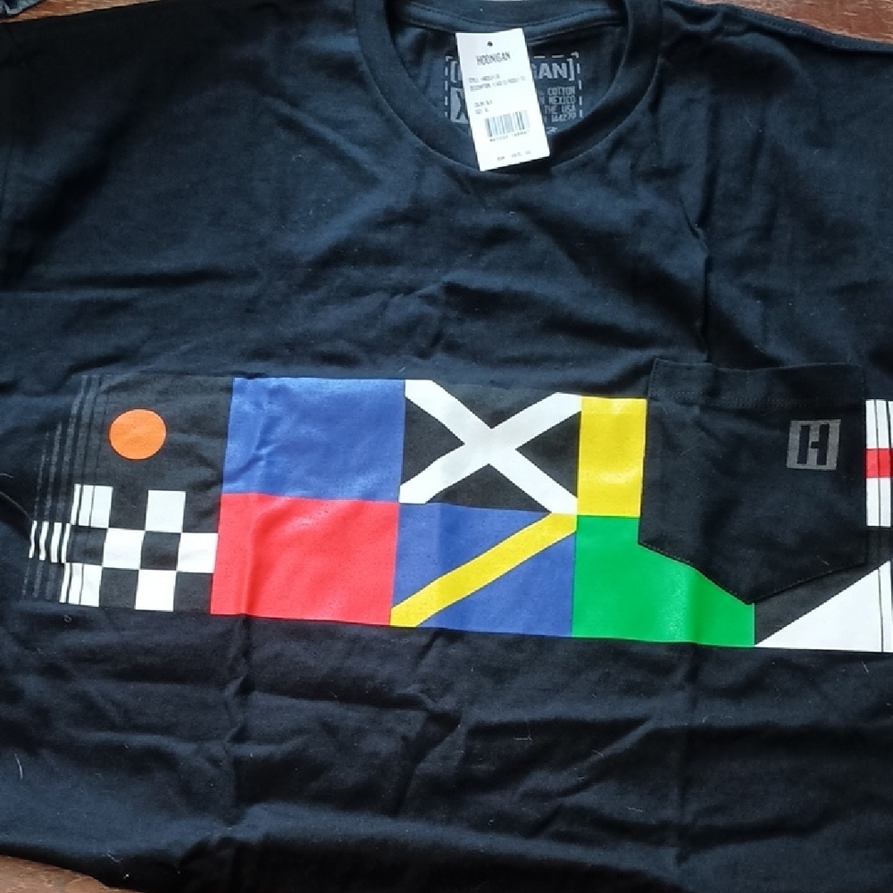 Black Graphic T-Shirt with Colorful Flag Design